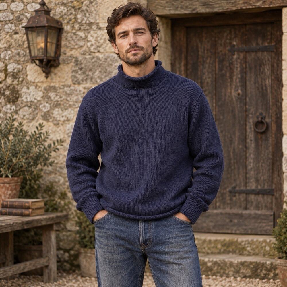 J.Crew Men’s M Navy Knit Rollneck Turtleneck Sweater Fisherman Nautical Preppy